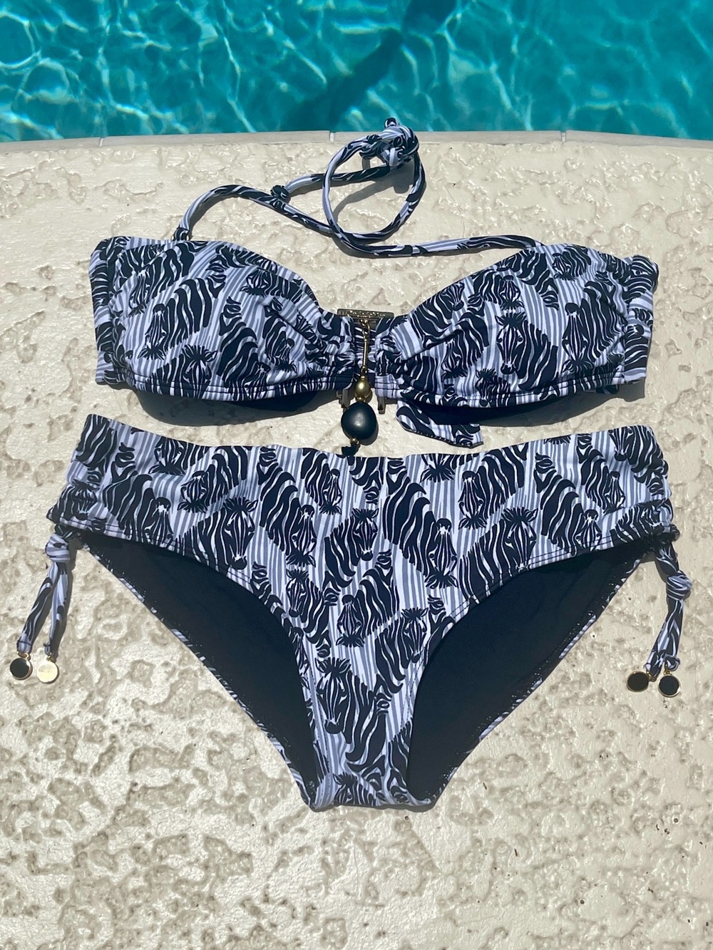 OndadeMar Zebra Print Bikini Set S - Black & White Halter